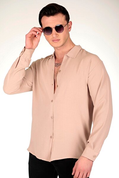 art of dress Ανδρικό μπεζ πουκάμισο Aerobin με υφή oversize
