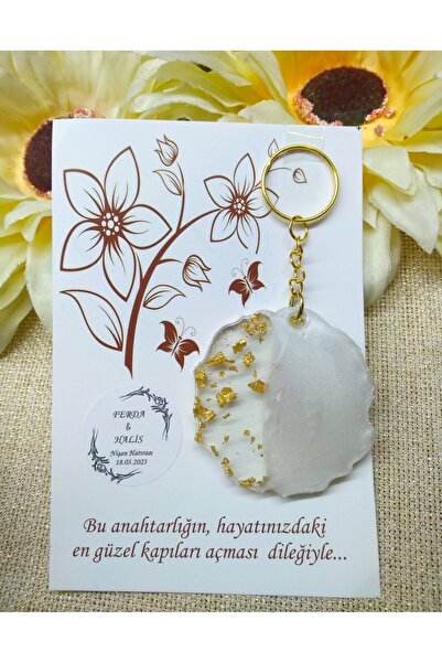 Murat Süs Dal Motifli Epoksi Anahtarlık Söz Nişan Nikah Şekeri Hediyeliği (30...
