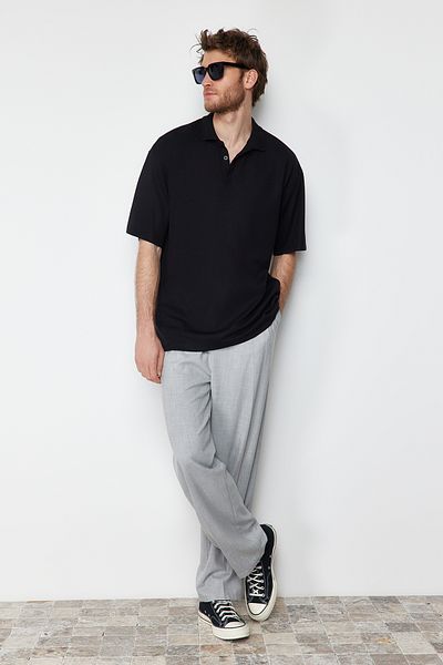 Trendyol Collection Black Polo Neck Oversize T-Shirt - Tough Fabric, Premium Basic, Tmnss24Po00012