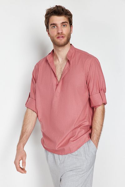 Trendyol Collection Cămașă cu epoleți cu guler predominant Dusty Rose - Regular Fit TMNSS24GO00039