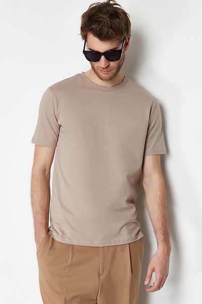 Trendyol Collection Μπλουζάκι Basic Crew Neck Mink Slim Fit - 100% βαμβάκι TMNSS19BO0001