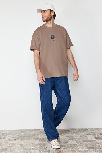 Trendyol Collection Prémium Mink hímzésű túlméretes póló - TMNSS24TS00018