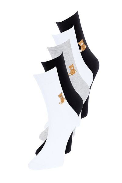 Trendyol Collection Mehrfarbige Unisex-Langsocken im 5er-Pack mit Baumwollbären-Stickerei TMNSS24CO00014