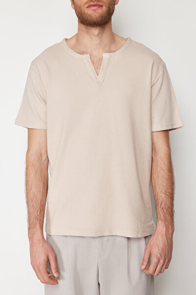 Trendyol Collection Texturované tričko Apache Collar 100% bavlna – Regular Fit TMNSS24TS00064