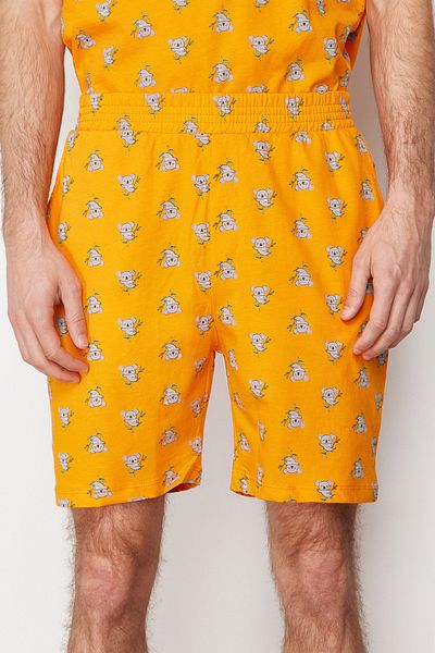 Trendyol Collection Set de pijamale cu pantaloni scurți din bumbac portocaliu cu imprimeu Koala - THMSS21PT1239