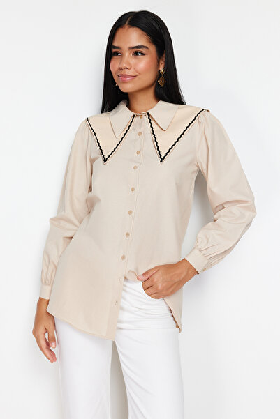 Trendyol Modest Πουκάμισο με πέτρινο γιακά με λεπτομέρειες από βαμβακερό ύφασμα TCTSS24TG00009