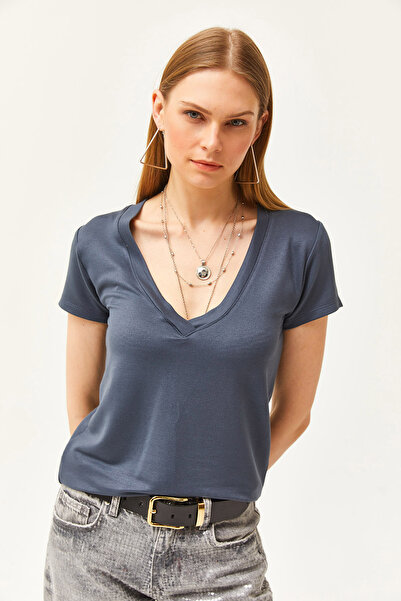 Olalook Γυναικείο T-Smoked Deep V Neck T-shirt TSH-19000773