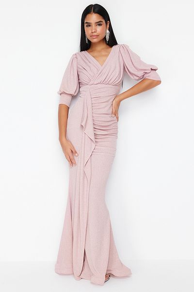 Trendyol Collection Kötött, púderes hosszú estélyi ruha - TPRSS24AE00104