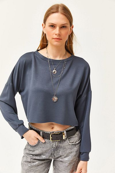 Olalook Tricou pentru damă, afumat, modal, cu textura moale, crop liliac TSH-19000776
