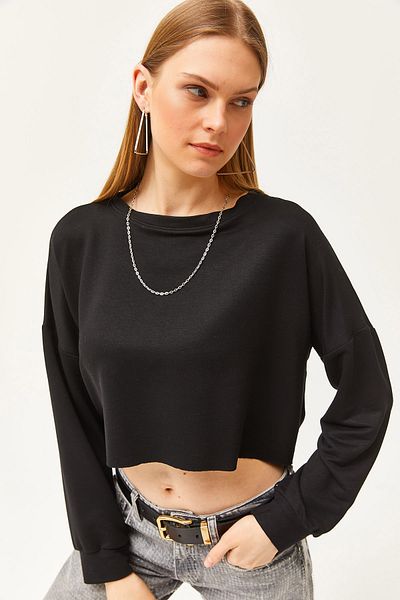 Olalook Women's Black Modal Soft Textured Bat Crop T-Shirt TSH-19000776