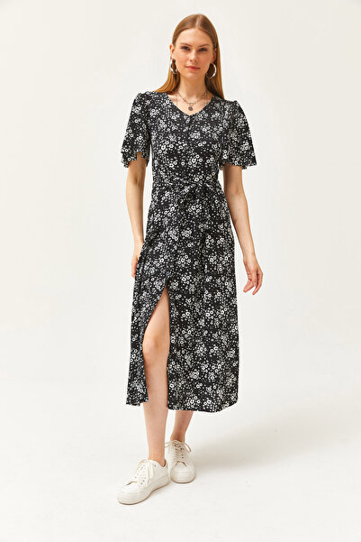 Olalook Dámské Daisy černé pletené šaty s páskem do V a s výstřihem ELB-19002048