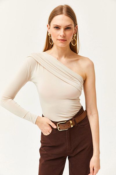 Olalook Γυναικεία Πέτρα One Shoulder Sandy πλεκτή μπλούζα BLZ-19002520