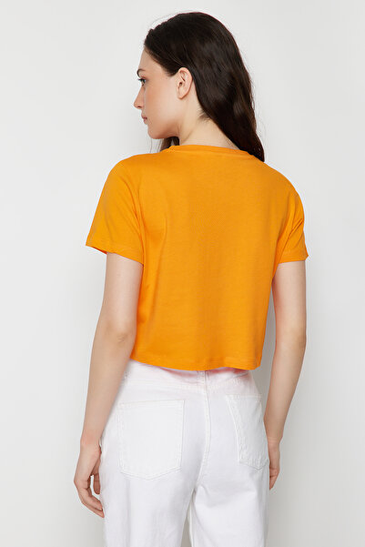 Trendyol Collection Antracit-narancssárga 2 csomagos 100% pamut Crop Crew nyakú kötött póló TWOSS20TS1480