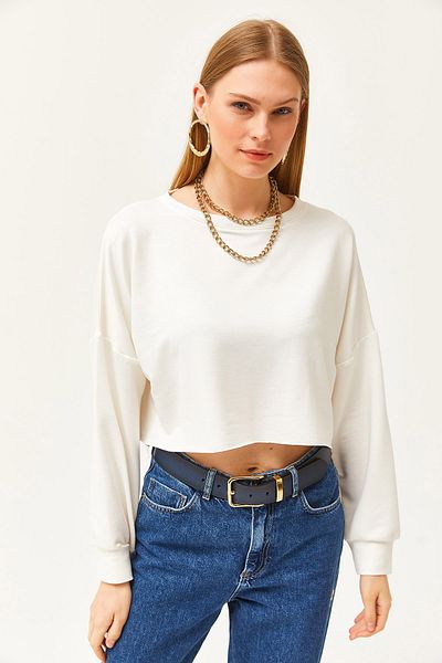 Olalook Women's Ecru Modal Soft Textured Bat Crop T-Shirt TSH-19000776