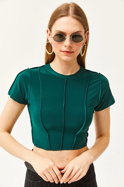 Olalook Γυναικεία Emerald Green Pieced Crop Sandy Μπλούζα BLZ-19002522