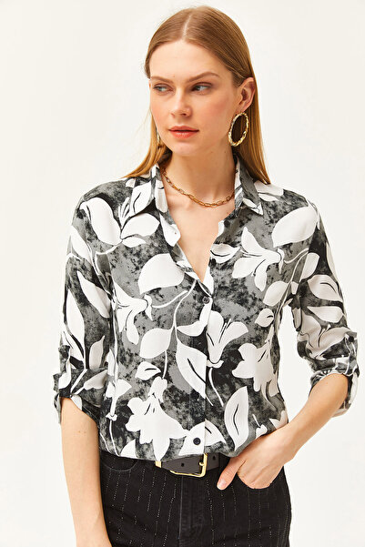 Olalook Women's Black Watercolor Effect Woven Shirt GML-19001178
