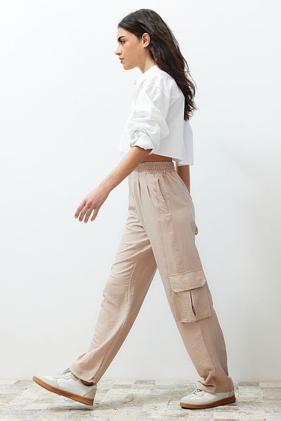 Trendyol Collection Mink Jogger Elastic Waist Cargo Pocket Woven Trousers TWOSS24PL00045