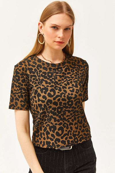 Olalook Dámské leopardí norkové pletené triko TSH-19000328
