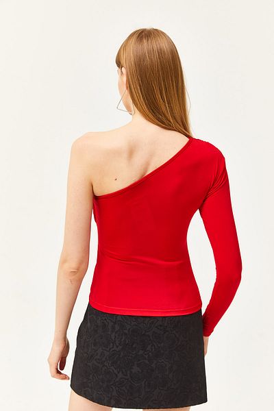 Olalook Rote One-Shoulder Sandy Strickbluse für Damen BLZ-19002520