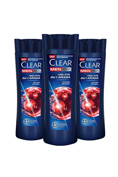 Clear Fast Style Men's Shampoo - Effective Against Dandruff, 2 in 1, 350 ml X 3