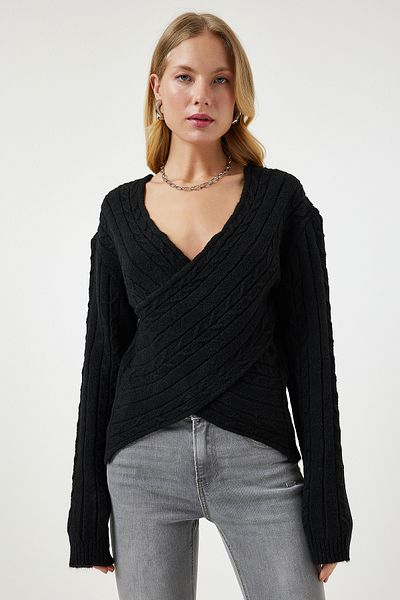 Happiness İstanbul Pulover de damă, negru, cu guler înfășurat, tricotaj sezonier PF00070