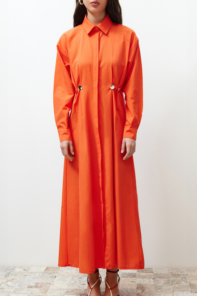 Trendyol Modest Tile Waist Accessory Detailed Woven Shirt Dress TCTSS24EB00142