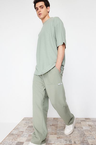 Trendyol Collection Pantaloni de trening oversize texturati de culoare menta - Etichetati, picior lat TMNSS24EA00005
