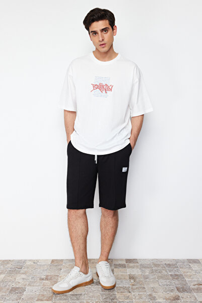 Trendyol Collection Black Ribbed Rubber Waisted Shorts - Labeled, Regular Fit...