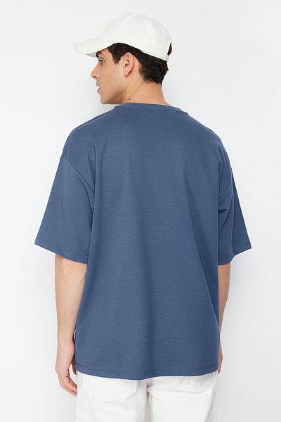 Trendyol Collection Oversize Indigo T-Shirt - Text Printed, TMNSS24TS00086