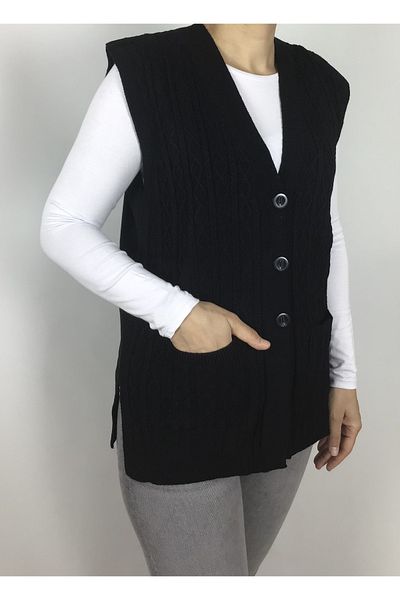 ECE GİYİM Woolen Short Mother's Vest - Front Button and Pocket