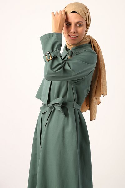 ALLDAY Nefti-Windbreaker-Abaya mit Reißverschluss und Gürtel