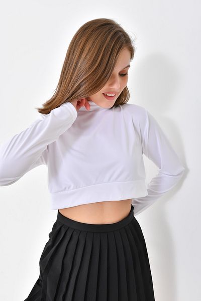 mirach White Long Sleeves Neck Collar Crop Model Neck Collar Hijab Neck Collar White Combed Cotton