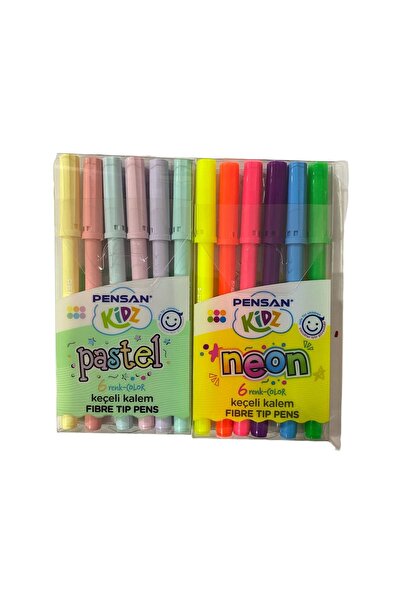 Pensan مجموعة أقلام لباد كيدز 12 لون - 6 ألوان نيون 6 ألوان باستيل