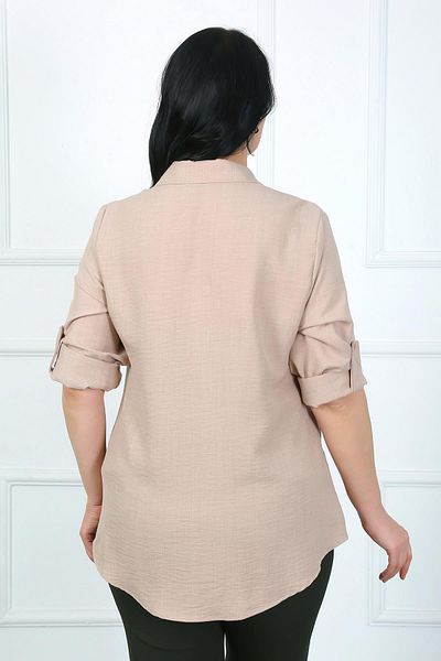 By Alba Collection Women's Stone Color Soft Linen Large Size Shirt
