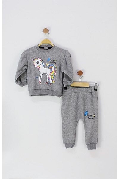 TRENDİMİZBİR Our Trend is a Unicorn Sweet Dreams Printed Baby Set - Gray