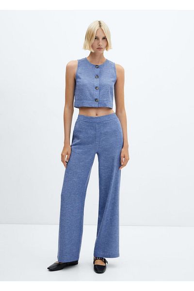 MANGO Woman Linen blended elastic waist pants