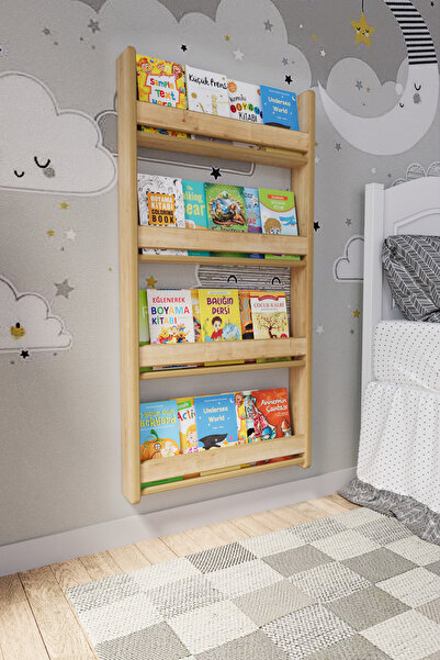 zeo wood design Montessori 4 Raflı Mdf Çocuk Kitaplığı 120*60 Cm - Safir Meşe