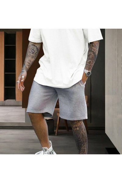 THE WHITE Erkek Gri Beli Lastikli Rahat Kesim Şort