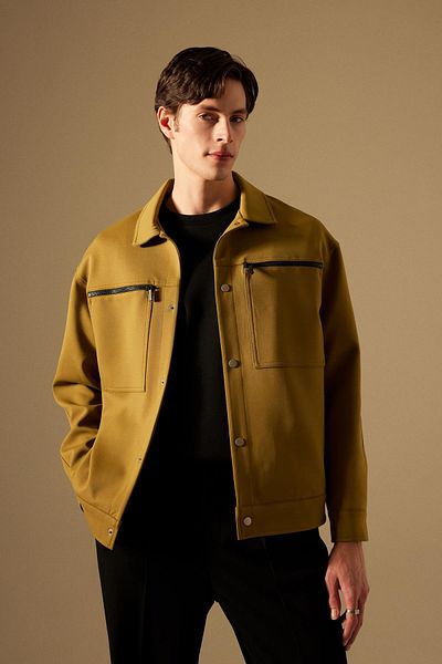 DeFacto Polo Collar Relax Fit Jacket - Zippered and Snap Closure, Seasonal B6711Ax24Sp