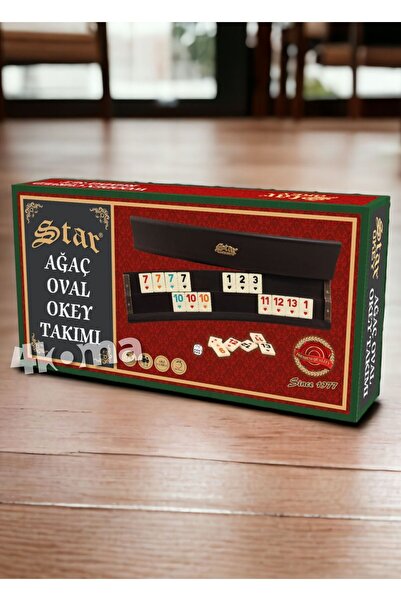 4koma Okey Takımı Star Ağaç Oval Set Zar Ağaç 101 Renkli Gin Rummy 10 Taş Kal...