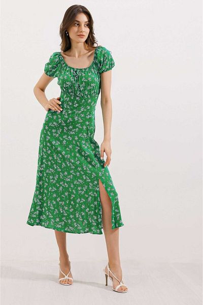 JANES Φόρεμα 2427 Σχιστό Floral Viscose - Πράσινο
