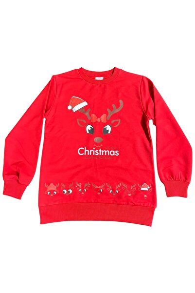 BY-GRİ DEER PRINTED CHRISTMAS GIRL SWEATSHIRT