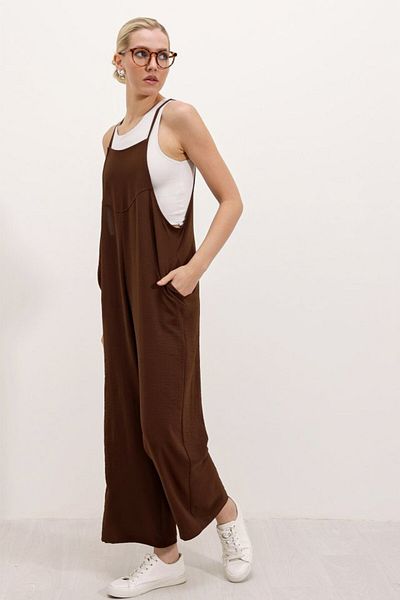 Moka Shopin 7019 Strappy Gardener Jumpsuit - Brown