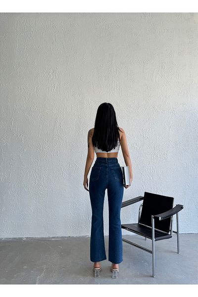 LAMİRAMOOD Pantaloni Eliza Jean Crop Fit albastru închis - Talie înaltă, picior decupat