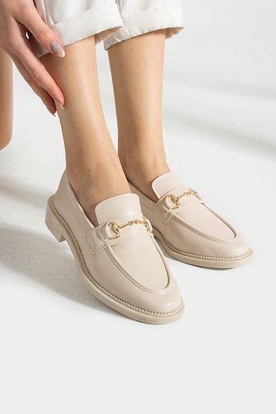 Ayax Beige Soft Women's Casual Daily Buckle Masculine Shoes