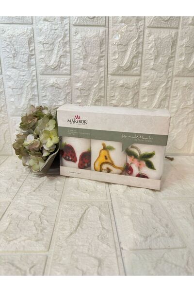 MARİBOR 3'lü  Mutfak Havlusu Tafting Nakışlı %100 Pamuk 50x30 Cm