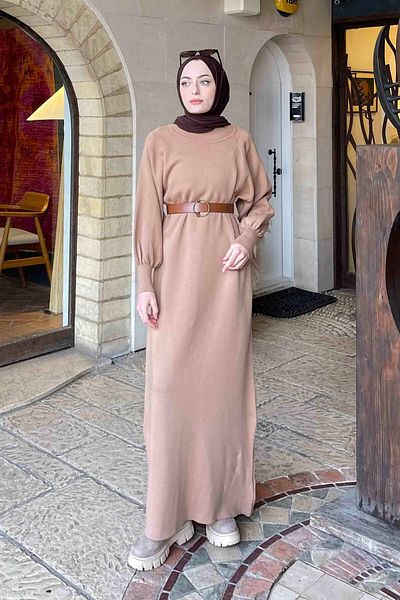 lamelif Πλεκτό φόρεμα Milk Coffee Balloon Sleeve