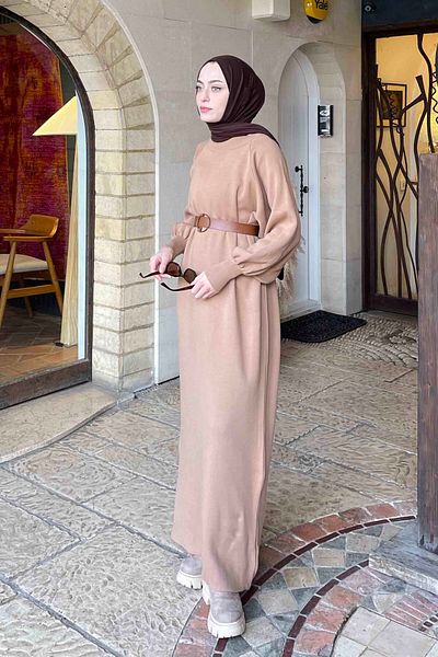 lamelif Πλεκτό φόρεμα Milk Coffee Balloon Sleeve