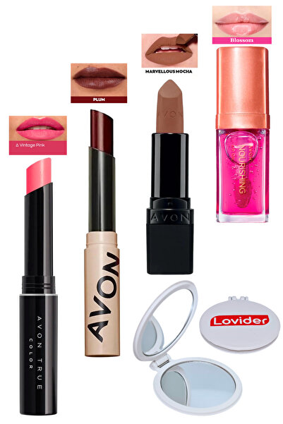 AVON Vintage Pink Ruj + Tinted Plum + Marvellous Mocha Mat Ruj + Blossom Duda...
