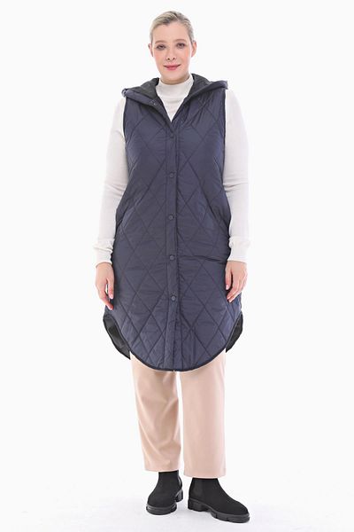 VETRE Women's Large Size Puffer Navy Blue Quilted Vest 1035